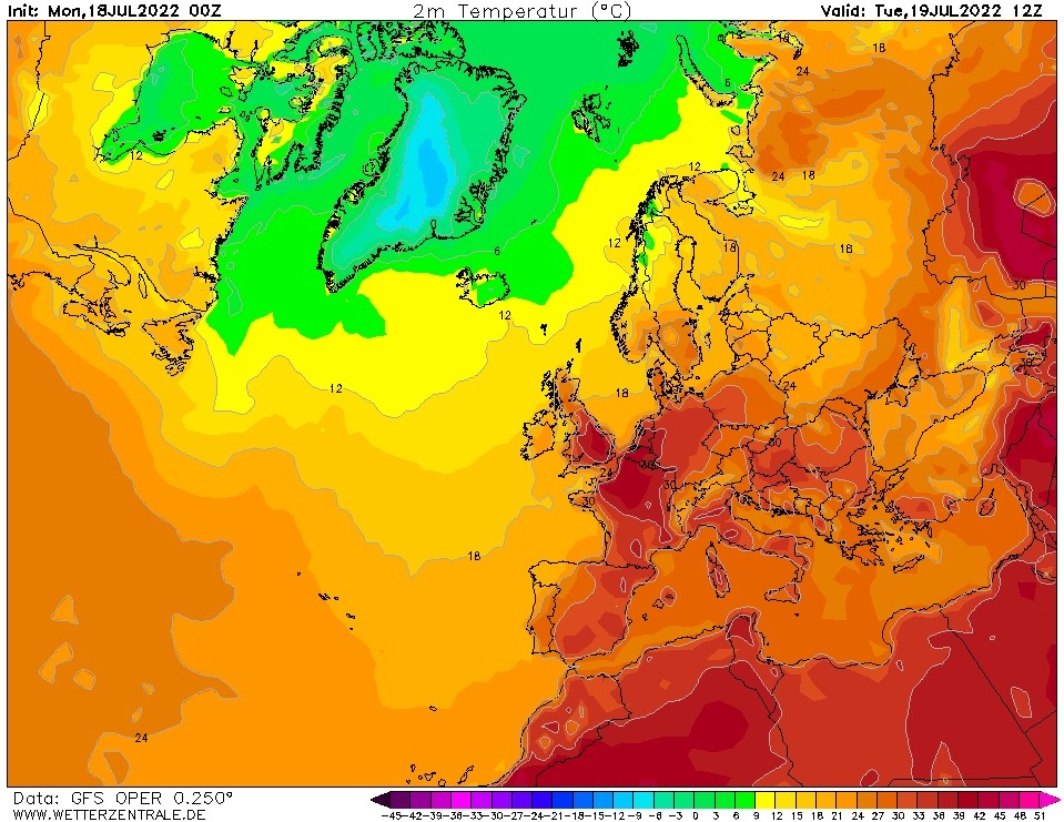 Карта температури повітря у Європі