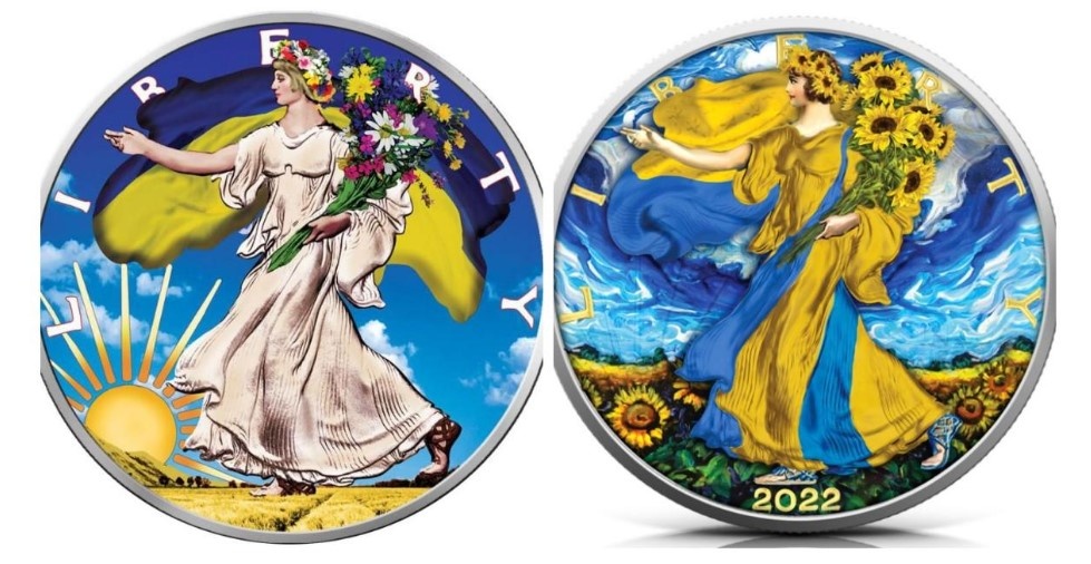 Дизайн зворотної сторони монети створений за мотивами ескізу художника і медальєра Адольфа Олександра Вайнмана «Свобода, що йде»