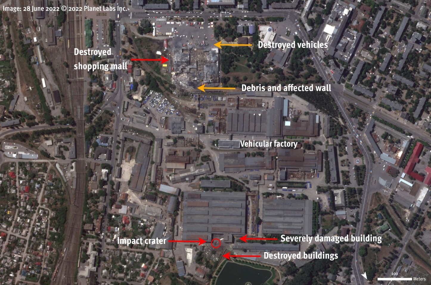 Супутниковий знімок після атаки на Кременчук