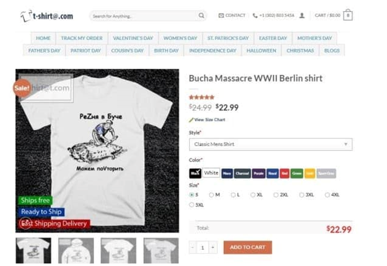 Футболка с надписью, подтверждающей участие россиян в резне в Буче, оказалась суперпопулярной среди россиян T-shirt@.com