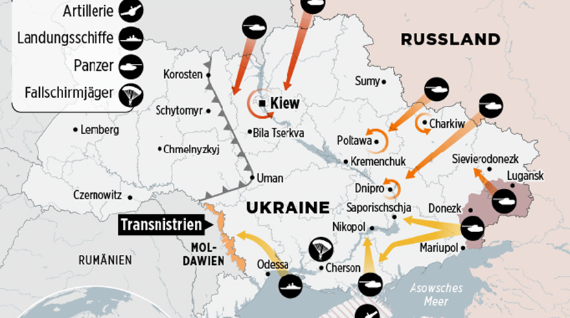 Газета Bild оприлюднила можливий план наступу Росії на Україну з декількох напрямків