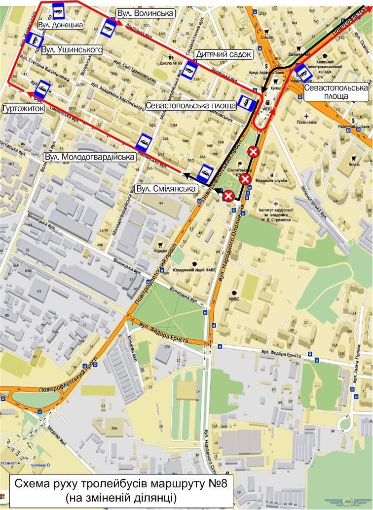 Схема руху тролейбусного маршруту