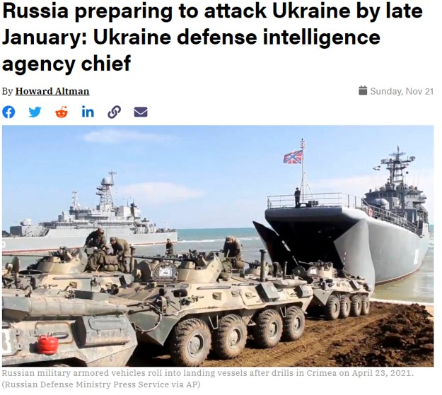 Повідомлення ресурсу militarytimes.com, опубліковане наприкінці осені 2021 року попереджує: Росія готує атаку на Україну на початку 2022 року