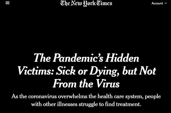 The New York Times опублікував матеріал: «Приховані жертви пандемії: хворі чи померлі, але не від коронавірусу»