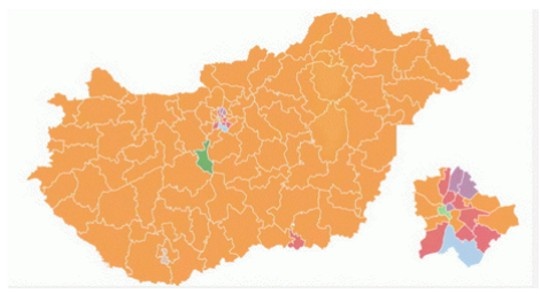 Карта результатів вибори у одномандатних округах Угорщини