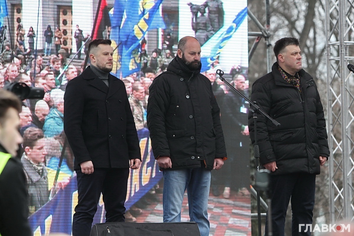 Лідери націоналістичних партій: Андрій Білецький, Андрій Тарасенко та Олег Тягнибок