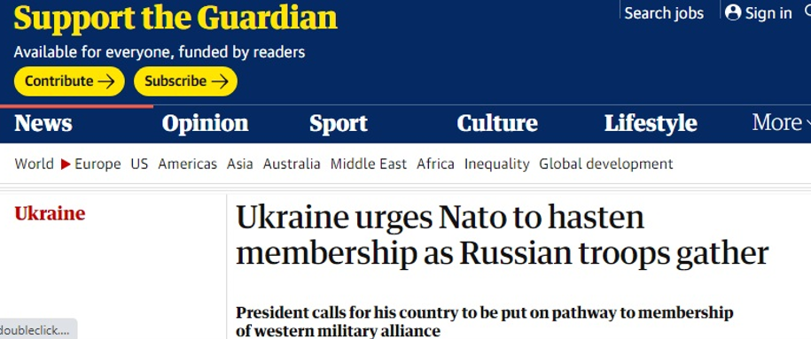 The Guardian: «Україна закликає НАТО прискорити набуття нею членства на тлі скупчення російських військ»
