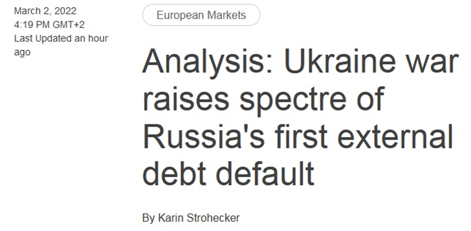 Reuters: Українська війна викликає примару першого дефолту Росії за зовнішнім боргом