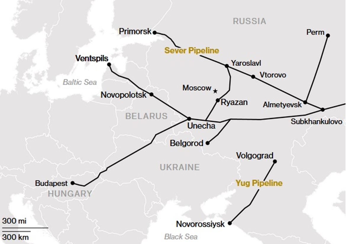 Відгалуження російських продуктопроводів простягається аж до Угорщини