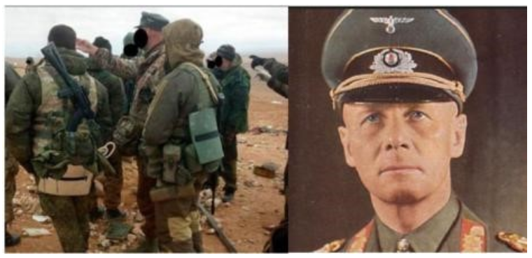 Командир «Вагнера» Дмитрий Уткин («Девятый»), одетый в нацистскую форму, направляет бойцов «Вагнера» в бой в Сирии. Современный Роммель возглавляет секретную армию Путина