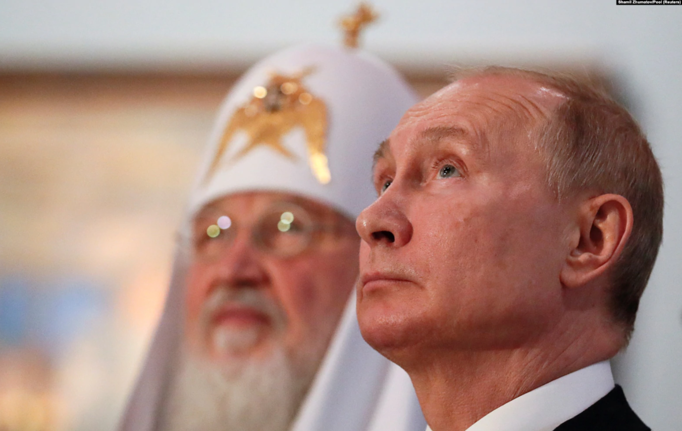 Президент Росии Владимир Путин (справа) и Московский патриарх Кирилл. Москва, 4 ноября 2019 года