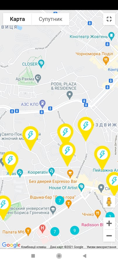 Карта аварійних відключень електроенергії в Києві