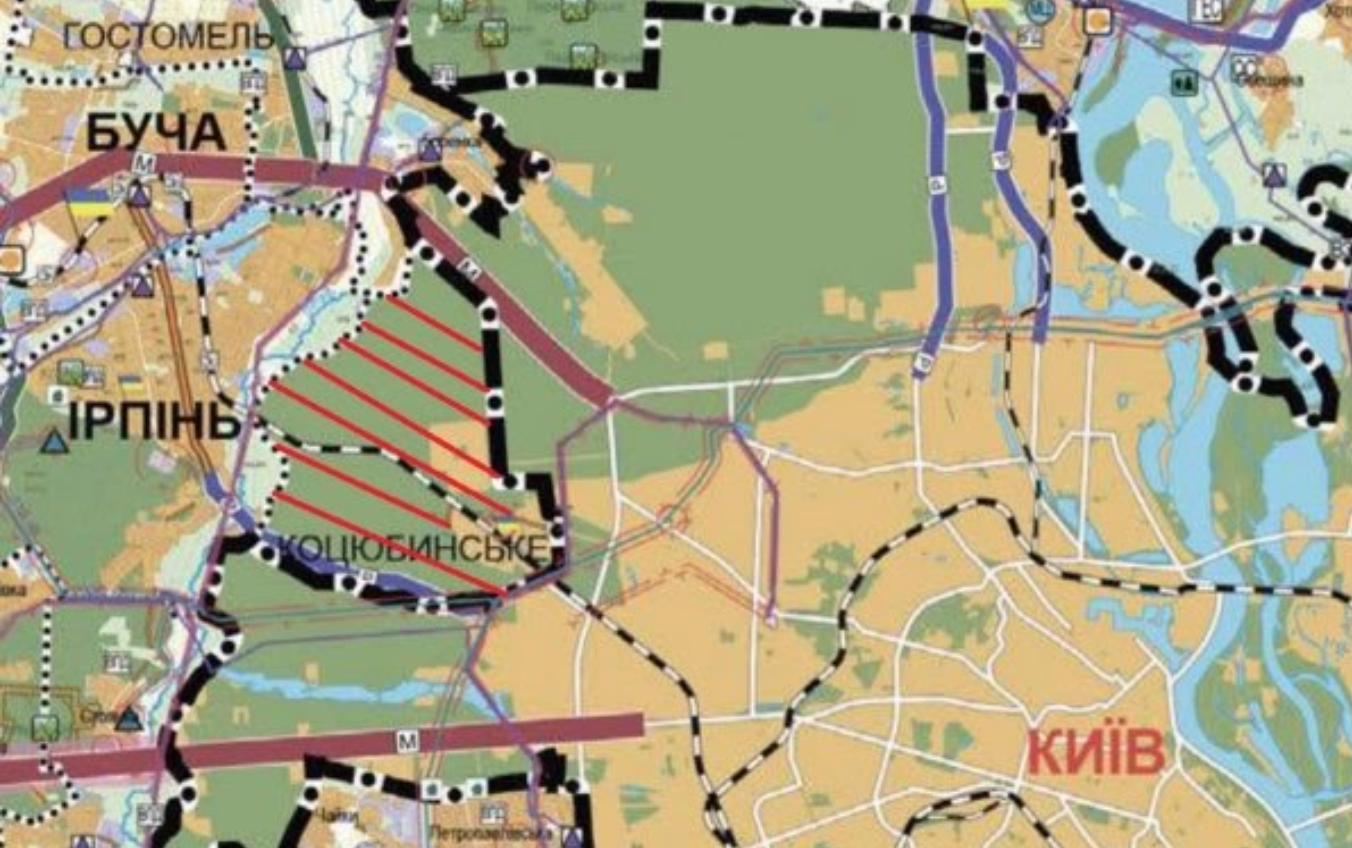 На мапі захоплені території столиці марковані червоними смугами