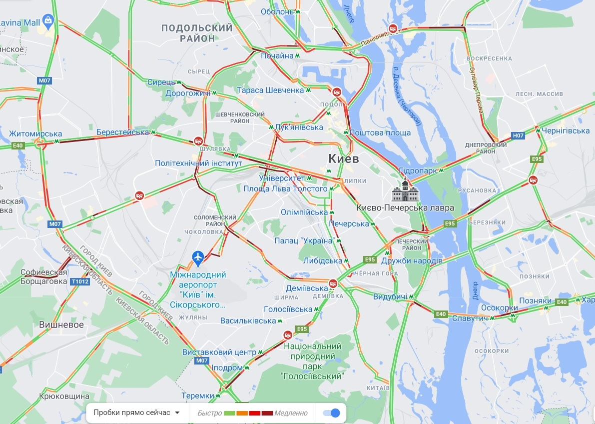 Затори в Києві. Дані Google Maps