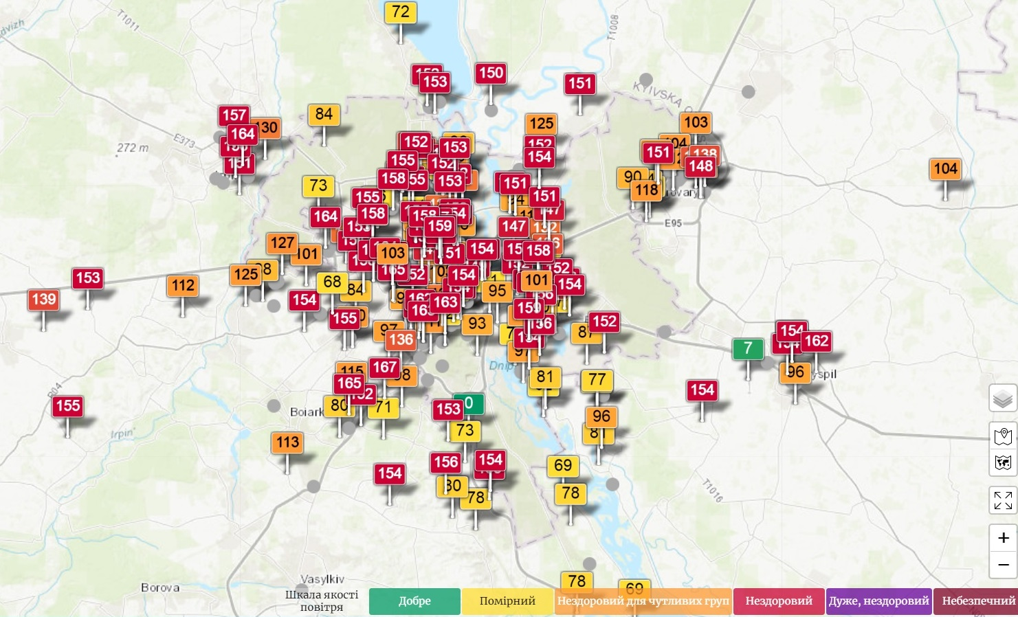 Карта забрудення повітря у реальному часі