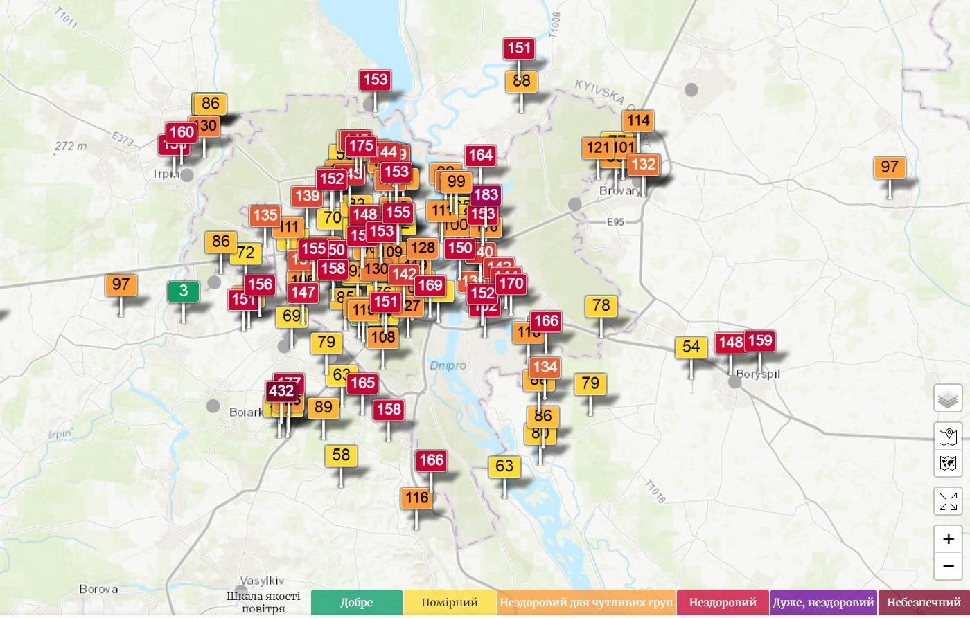 Карта забрудення повітря у реальному часі