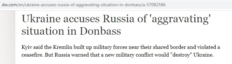 Deutsche Welle опублікувало статтю із заголовком «Україна звинувачує Росію в «загостренні» ситуації на Донбасі»