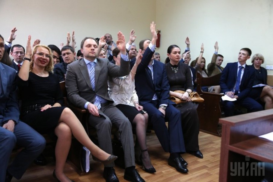 Учасники перших зборів суддів Вищого антикорупційного суду в Києві, 7 травня 2019 року. Фото: УНІАН