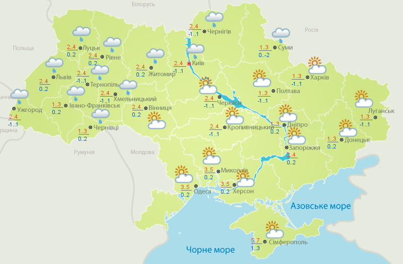 Прогноз погоди в Україні на 16 грудня