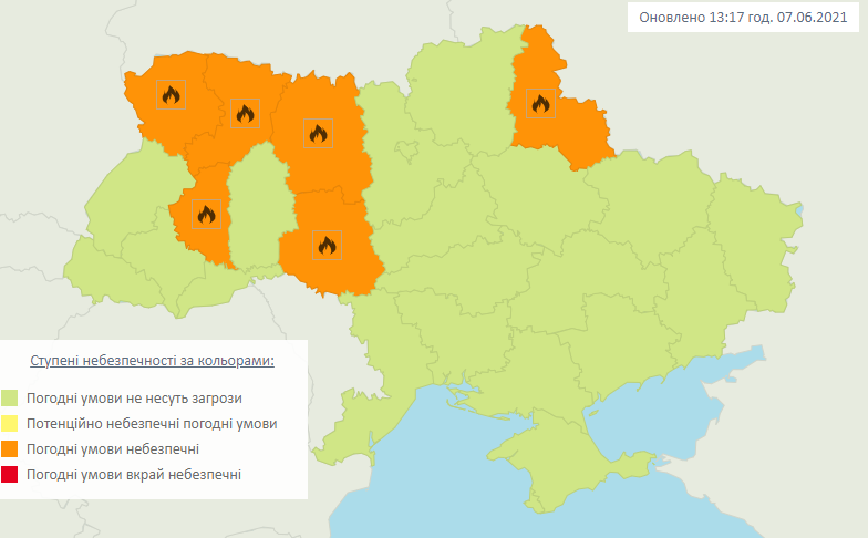 В Україні прогнозують пожежну небезпеку / Карта Укргідрометцентру