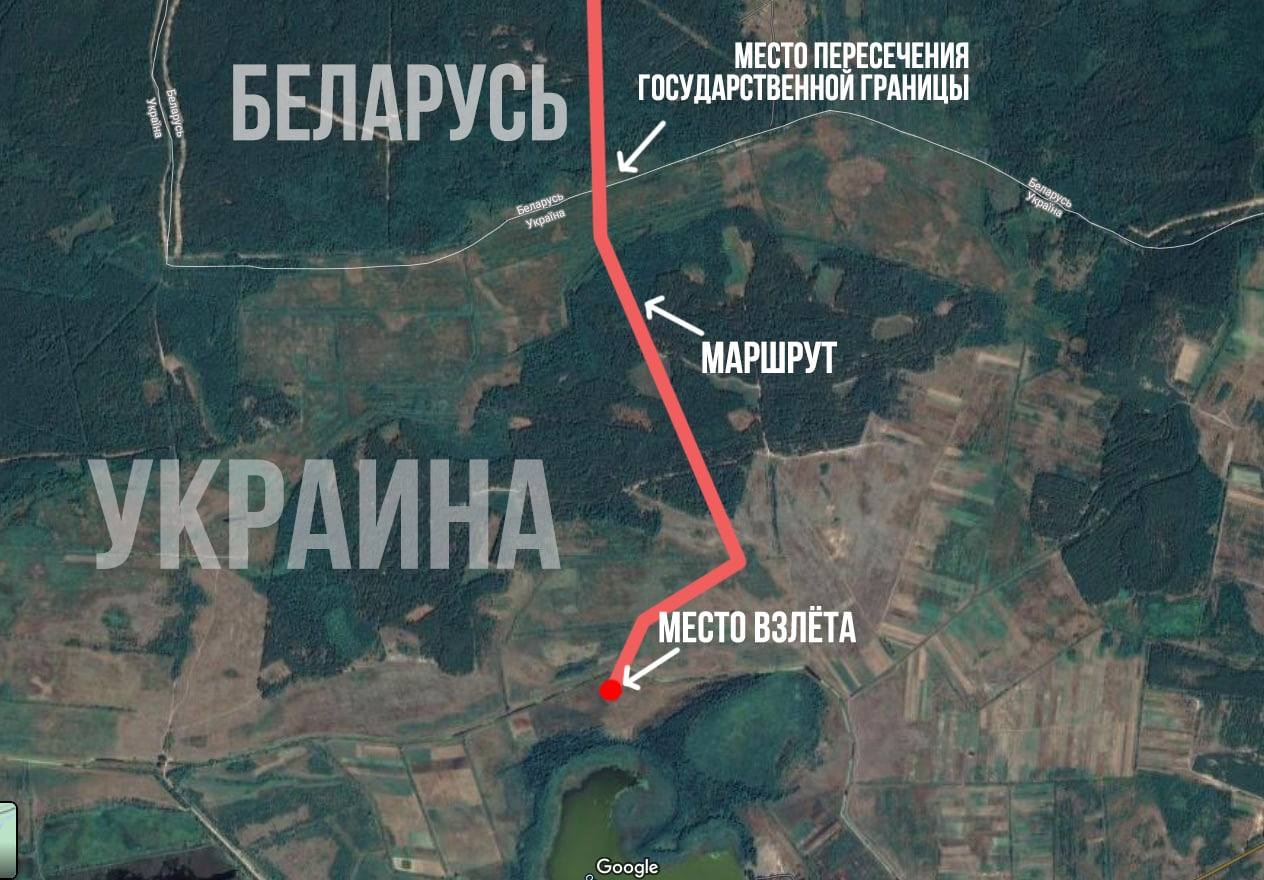 Схема можливого польоту БПЛА над Білоруссю. Зображення: ЗМІ Білорусі