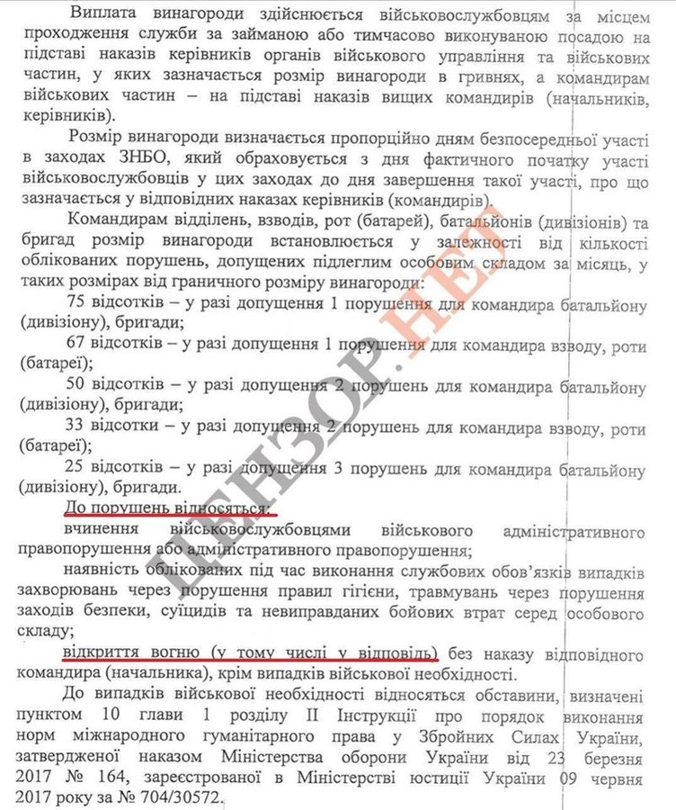 Міністр оборони наказав штрафувати українських військових за вогонь у відповідь. Документ